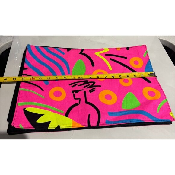 Kemp & Beatley Neon Placemats Set 4 Vintage 80s Abstract Art Deco 17x12 USA - Picture 4 of 9